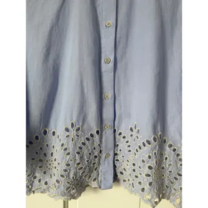 Chelsea & Theodore Light Blue Eyelet Embroidered Cotton Button Up Shirt M thumbnail 15