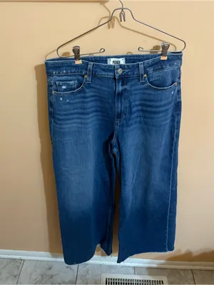 Paige Anessa Wide Leg Cropped Jeans in Rock Show Distressed thumbnail 3