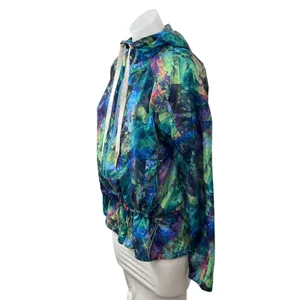 Asics Studio Womens Multicolor Abstract Hoodie Anorak Windbreaker Coat Jacket XS thumbnail 3