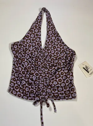 Vibe Sportswear Daisy Checkerboard Ruched Halter Top Size M thumbnail 1