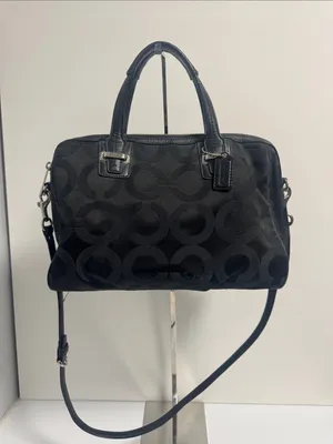 Coach Black Op Art Taylor Signature Satchel with Silver Hardware Crossbody thumbnail 1