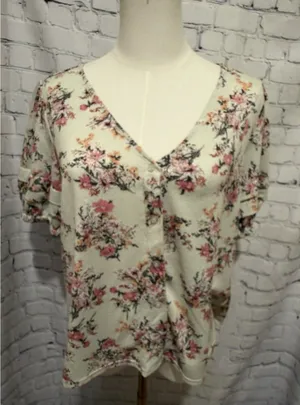 Melloday Top Womens Cottage Core Floral Flowers Flutter Sleeve Medium thumbnail 1