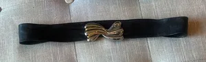 Non Signe Vintage Two Toned Hardware Black Leather Belt thumbnail 1