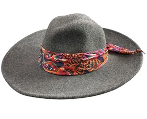 Johnny Was 100% Wool Gray Scarf Band Wide Brim Western Cowboy Fedora Hat OSFM thumbnail 1