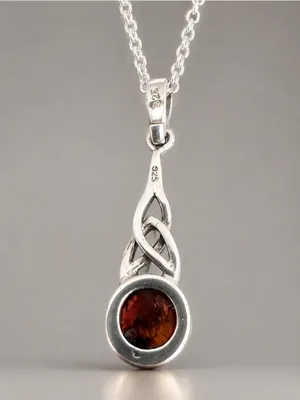 Estate Sterling Silver Celtic Knot Baltic Amber Necklace w/ Sterling Plate Chain thumbnail 3