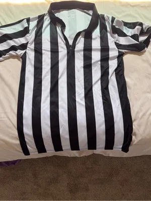 Women’s Black & White Striped Referee Polo Shirt size small thumbnail 4