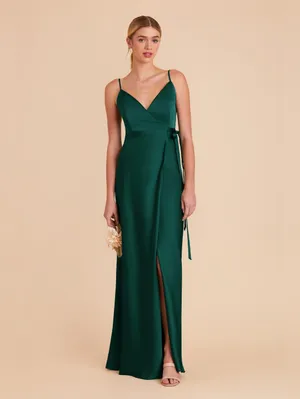 Birdy Grey Cindy Emerald Green Satin V-Neck Spaghetti Strap Dress thumbnail 2
