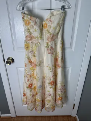 Dress The Population Mabel Strapless Beaded Floral Midi Dress in Ivory Combo M thumbnail 7