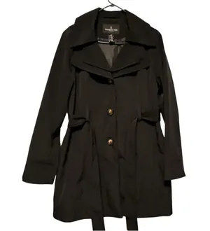 London Fog Black Trench Coat Women’s Size M Classic Button Front Belted Jacket thumbnail 1