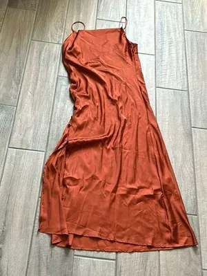 Burnt orange silky cowl neck dress Size M thumbnail 1
