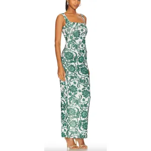Rumer Green Floral Maxi Slip Dress SMALL Mesh Bodycon Designer Maya $279 NEW thumbnail 2