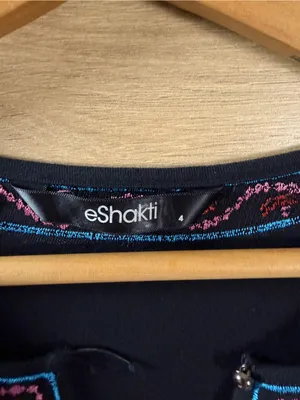eShakti Cotton Embroidered Black Drawstring Waist Dress Size 4 thumbnail 5