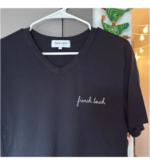 Maison Labiche Poitou Tshirt French Touch Color Black Size Medium Slight V Neck thumbnail 3