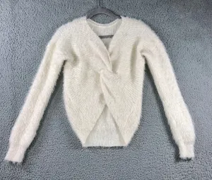 Hippie Rose Fuzzy‎ Knit Sweater Women XS Twist Front Pullover Cozy Soft Chic thumbnail 1