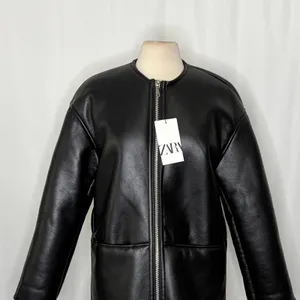 NWT!! ZARA ZW Collection Double Faced Coat Jacket Black Fleece Lining Small thumbnail 3