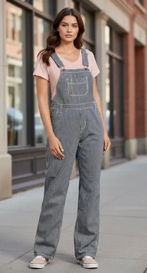 NWT Dickies Relaxed Fit Bib Overalls Rinsed Hickory Stripe Blue White Cotton XS thumbnail 1