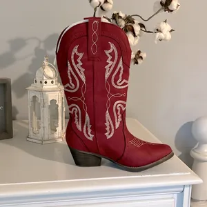 Red Cowgirl Boots Mid Calf Embroidered Western Cowboy Womens 6.5 New in Box thumbnail 2