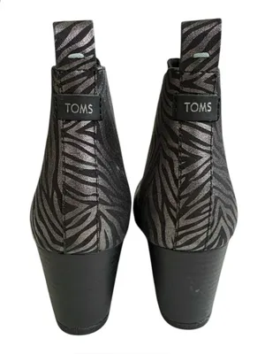 EUC Toms Leather Kelsey Zebra Wedge Boots Black Silver Size 9.5 thumbnail 5