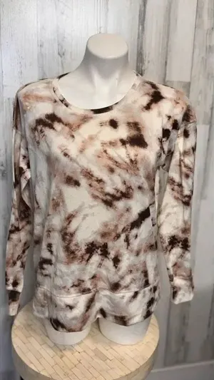 Dunnes Stores Tie Dye Lounge Set Size Small Brown Cream Sweatshirt Joggers Match thumbnail 1