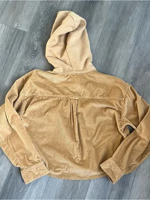 American Eagle AE Hooded Cropped Corduroy Button Up Shirt Shacket Small M Top thumbnail 5