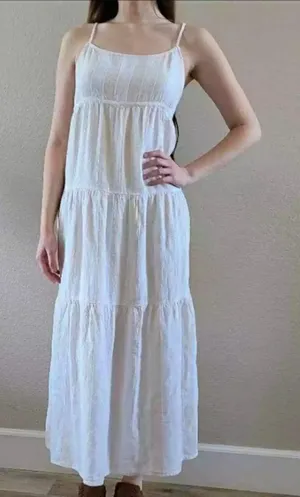 Anthropologie Cloth & Stone‎ Striped Linen Blend Tiered Maxi dress size s thumbnail 1