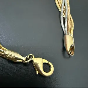 Vintage 18KGP 2-tone Gold & Silver Multi Strand Snake Chain 7.5” Bracelet 9g. thumbnail 10