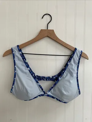 AERIE Wide Strap Plunge Bikini Top in Brilliant Blue Floral Size M thumbnail 12
