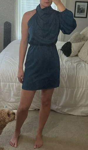 Blue one sleeve mini dress Size M thumbnail 1