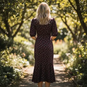 Bobeau Brown Polkadot Midi Dress MEDIUM Cottage Business Casual Biascut Work $88 thumbnail 3
