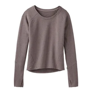 Athleta Idyllwild Sweatshirt Cropped Crew Neck Thumb Holes Taupe Brown sz small thumbnail 2