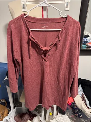 LOFT Lace-Up Long Sleeve Top in Dusty Rose thumbnail 1
