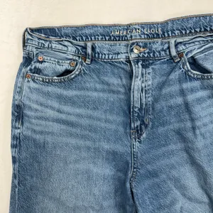 American Eagle 16 Jeans Super High Rise Baggy Wide Leg Raw Hem Blue Denim Grunge thumbnail 5