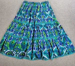 Vintage Notations A-line Skirt Womens L Blue Boho Watercolor Tiered Flowy Hippie thumbnail 1