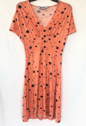 Harkel womens short sleeve v neck knee length stars moon orange dress 4 retro thumbnail 1