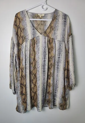 Entro M Snakeskin Print Drop Waist Tunic Babydoll Dress Boho Chic Python Western thumbnail 1