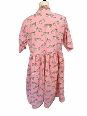 Little Tibet Boutique‎ cotton Pink Tiger Print Short Sleeve Sundress size s/m thumbnail 3