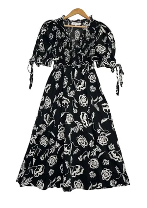 Sofie The Label Dress Womens Small Black Midi Floral Half Sleeve Smocked Boho thumbnail 1
