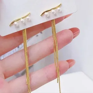 Boutique NEW‎ 2 in 1, 18k Gold Tassel Adjustable Pearl Earrings thumbnail 2