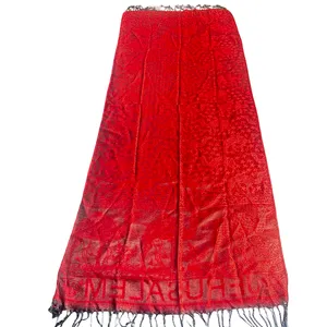 100% Cashmere Red Black Elephant Shawl Oversized Fringe Scarf Wrap thumbnail 3