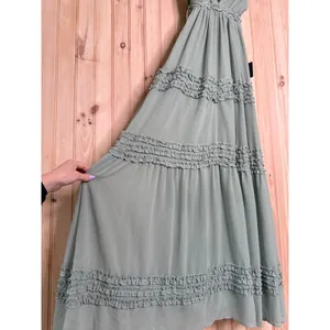 NWT Lulus Adoring Effect Sage Brush Chiffon Tiered Ruffled Maxi Dress Wedding XS thumbnail 4