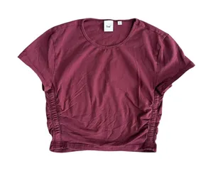 Aritzia TNA Burgundy Ruched Side Crop T-Shirt Medium Cotton Stretch thumbnail 1