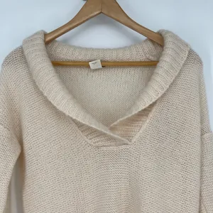 J. Crew Beige‎ Fuzzy Knit Shawl Collar V Neck Pullover Sweater XS Mohair Blend thumbnail 3