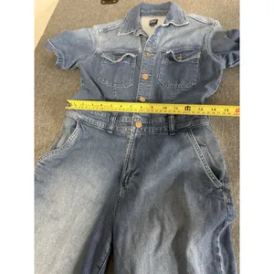 GAP Women's Blue Denim Coverall Jumpsuit Sz 0 Short Sleeve Button Front Pockets thumbnail 4