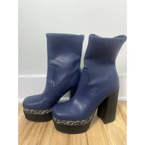 GUESS Sz 9M Caballa Platform Block Heel Dress Boot Blue GoGo Ecclectic Funky Y2K thumbnail 2