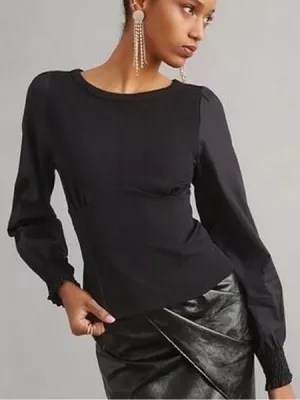 By Anthropologie Black Long Sleeve Corset Style Classic Feminine Blouse Top thumbnail 1
