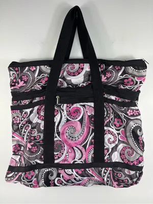 Braciano Packable Utility Tote Waterproof Beach Bag Pink Black Paisley Print thumbnail 3
