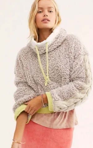 Free People Wild Heart Sherpa Pullover Sweater summer Gray Yellow Knit $129 thumbnail 1