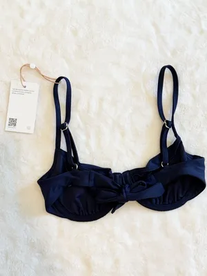 NWT Quince Italian Demi Bikini Top in Deep Navy - Size: Extra Small thumbnail 5