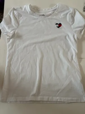 Tommy Hilfiger White Short Sleeve T-Shirt with Embroidered Heart Logo thumbnail 1