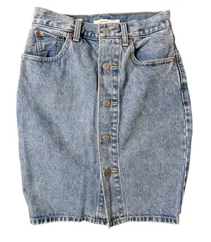 Levis Mom Skirt Light Acid Wash Blue Denim Button Fly Size 24 Jean Retro BOHO‎ thumbnail 1